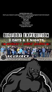 💥💥 EXPEDITION SIGN-UP💥💥Here’s your chance to participate in KBRO's annual Spring Bigfoot Hunt in Kentucky!!!💥Kentucky’s Hottest Spot!💥3 Days & 3 Nights💥Night Ops💥Day Hikes💥Guest Speakers💥Fun Activities💥Delicious Meals Included 💥Campsite Included💥May 1-4💥Fee: $200💥Location disclosed after enrollment Visit https://www.KentuckyBigfoot.com for more details and to register! #bigfoot #camping #adventure | Kentucky Bigfoot Research Organization