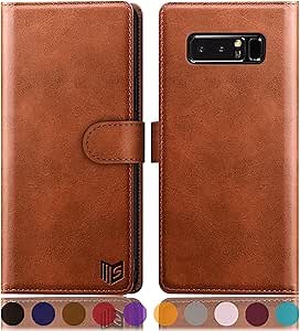 SUANPOT for Samsung Galaxy Note 8 with RFID Blocking Leather Wallet case Credit Card Holder, Flip Folio Book Phone case Shockproof Cover Women Men for Samsung Note 8 case Wallet Light Brown