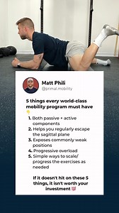 Not all mobility programs are built to actually work. If yours isn’t designed with these 5️⃣ key principles, you’re wasting time and not seeing any real progress. 1️⃣ Passive Active Components – Gaining new ranges is useless if you can’t control them. You need both to turn mobility into strength. 2️⃣ Escape the Sagittal Plane – Moving forward and backward isn’t enough. Your joints need to handle rotation and lateral movement too. 3️⃣ Expose Weak Positions – The positions you avoid are the ones h
