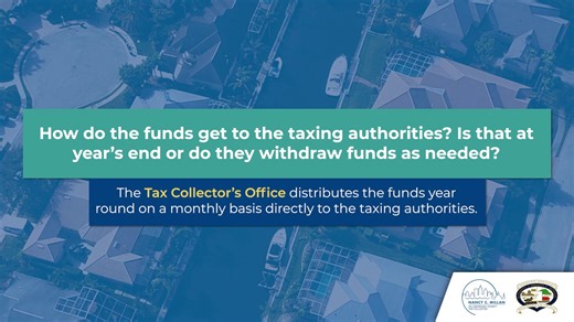 📌 Property Tax Process: Distribution of Funds Tax Collector Nancy Millan explains how we distribute funds to schools, county services, and other taxing authorities—monthly, all year long! We collect and distribute based on the millage rates set by each authority. Questions about assessments or exemptions? Contact the Property Appraiser's Office. Questions about millage rates? Contact the taxing authority. Questions about payments? We've got you! Visit HillsTaxFL.gov for your property tax paymen