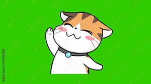 Good bye animation orange cute cat on green screen Stock Video
