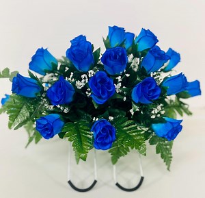Small Blue Rose Spring Cemetery Flowers for Headstone and Grave Decoration-blue Roses With Baby's Breath Saddle - Etsy