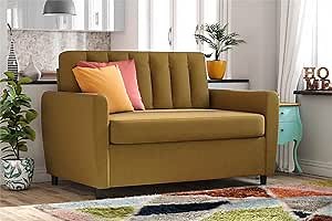 Novogratz Brittany Loveseat Sleeper Sofa with Memory Foam Mattress, Twin, Mustard Linen