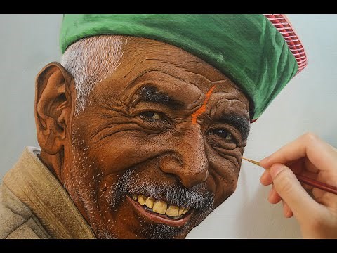 Acrylic Portrait Painting On Paper | Realistic Painting Of An Indian Old Man | BornAdroit