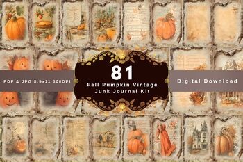 Fall Pumpkin Vintage Junk Journal Kit - 81 High-Quality Printables