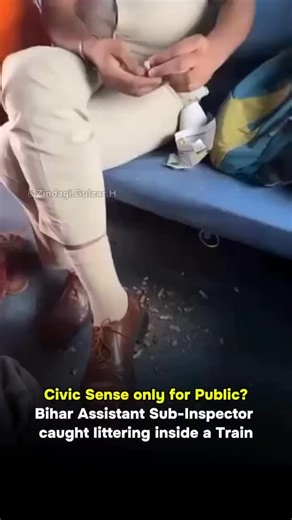 @meeme_nation_news on Instagram: "A viral video showing a Bihar Police Assistant Sub-Inspector, identified as M.K. Paswan, littering inside a train coach has sparked outrage on social media. The officer, who was traveling in a reserved compartment, was filmed by a fellow passenger as he casually threw peanut shells and other waste onto the floor of the train instead of using a dustbin. The incident has drawn heavy criticism from netizens, who pointed out the irony of a law enforcement official v