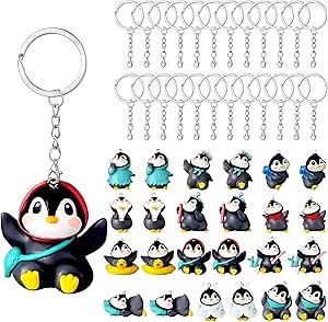 24 Pcs Mini Resin Penguin Figurines Keychain Cartoon Penguin Keychain Tiny Resin Winter Figurines Keyring 3D Mini Animal Key Chain for Winter Arctic Animal Birthday Party Favor Gifts(Cute)