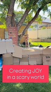 Lesson number one: do something your inner child would LOVE! Something that as an adult feels ridiculous and silly. For example: Building a cardboard fort and sleeping in it for a few nights! The world is hard right now. Close your front door to it and create magic and joy and love in your home. It’s possible and it’s the whole point. 🩵 @makedo and @getbeaverbot are the toys/tools we used to make this. There’s link in my bio if you’d like to get them. 🩵🩵🩵#joy #happiness #funmom #hope #spread
