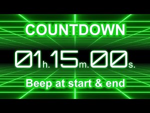 1 Hour 15 Minute Countdown Timer | Start/End Beeps | Neon Green Grid | 4K