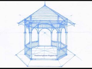 Perspective Drawing : Draw a box : Draw a gazebo in a one point perspective... monochrome. #shorts