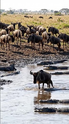 A Wildebeest’s Dangerous River Crossing | Incredible Serengeti Wildlife Moment