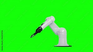 robot arm animation with green screen background, 4k resolution,The robotic arm is spinning around to collect items Animation.