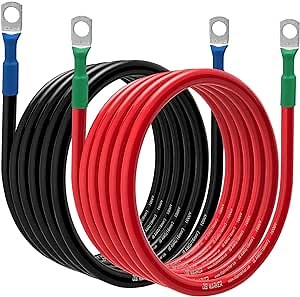 6 AWG Battery Cables with 5/16 Inch Tinned Copper Lugs - 84-inch, 6 Gauge Battery Inverter Cables Set for Automotive, Marine, Solar, ATV, RV, Mower, Motorcycle