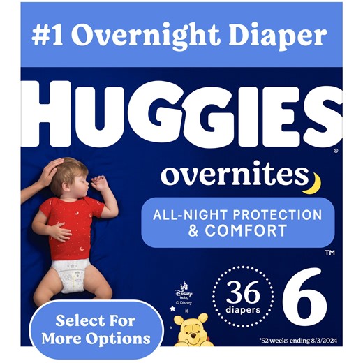 Huggies Overnites Nighttime Diapers, Size 6 (35 lbs), 36 Count (Select for More)