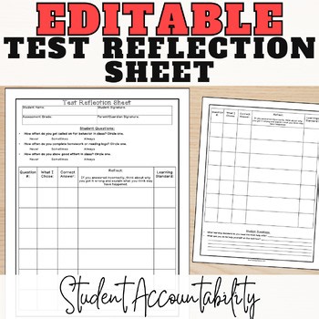 Test Reflection, Test Correction Questions Sheet, Student Accountability Sheet
