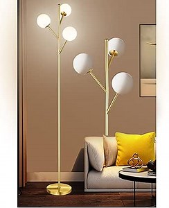 Ldeco Globe Mid Century Tree Floor Lamp with 3 Light Bulbs,70in Tall Standing Glod Floor Lamp with Frosted Glass Shade for Living Room,Office,Bedroom, Study Room, Hotel, Antique Brass Lighting