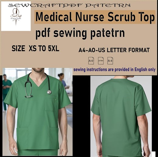 Medical Nurse Scrub Top |downloadable PDF Sewing Pattern |A4 US Letter Printable | Instant Downloadable - Etsy