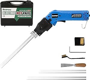 Huanyu Hot Knife Foam Cutter-200W Electric Air Cooled Heat Knife Cutting Tool Kit 500℃ 6”+8“ Straight Blades Styrofoam Cutter for Cutting Foam EPP, EPS, XPS, EVA, EPE, PU, KT Board, Sponge