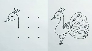 How to draw a peacock from 3×3 dots | Very easy peacock drawing | Dots drawing trick | Easy peacock draw for kids #peacockdraw #dotsdrawingtrick #peacockdrawing | Priyanka creative guru