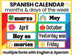 Rainbow Spanish Calendar Months and Days of the Week Poster/Bulletin Board