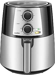 COMFEE' 3.7QT Electric Air Fryer & Oilless Cooker with 8 Menus and Timer & Temperature Control, Nonstick Fry Basket with Stainless Steel Finish, Auto Shut-off, 1400W, BPA & PFOA Free