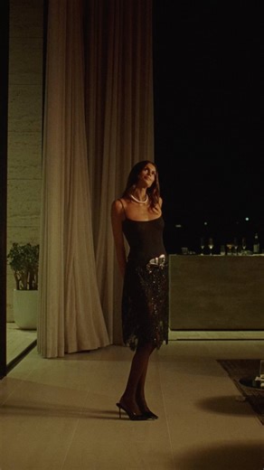 The room emptied. The sparkle stayed. Kaia Gerber shines in our latest Party Collection. Now live at mango.com. #CraftYourOwnStory #MangoWoman | Mango