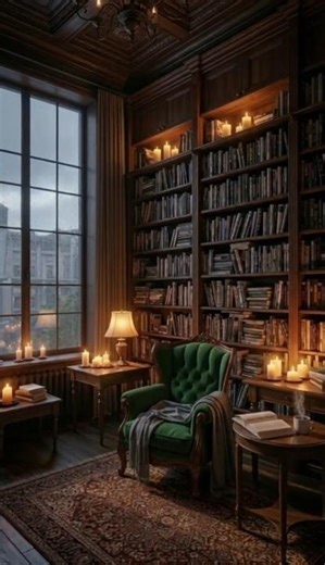 Gemütliche Bibliothek im Regen | Kerzen & Ruhe