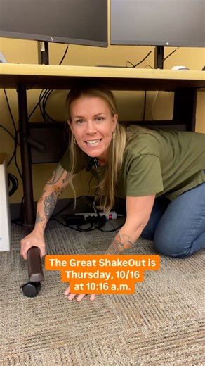 Join us today for the Great ShakeOut! Starting at 10:16 a.m., practice drop, cover and hold on. Hold on for one minute, and then exit to a safe spot. Washington is known for earthquakes and it’s important to practice these drills so you know what to do when (not if) an earthquake happens. Let’s shake out Pierce County! #GreatShakeOut #Preparedness #EarthquakeAwarenessMonth | Pierce County Department of Emergency Management