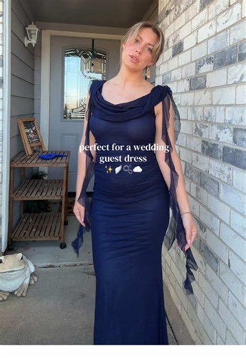 This dress is absolutely stunning, I love the cowl neck and the hanging ruffles @Cider #cider #weddingguestdress #dresses #springfashion #tiktokshopspringglowup