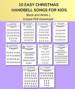 10 Easy Christmas Handbell Songs: Black & White Sheet Music (digital Download) - Etsy