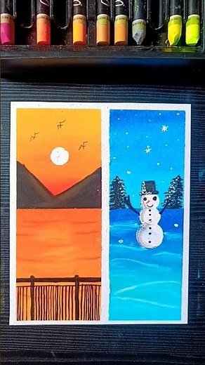 ☀️Summer and❄️ Winter Drawing| Easy OilPastel Art for Beginners