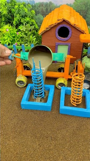 😱 Real Working Mini Tractor Making Cement Pillar | Amazing DIY Construction Machine 🚜 #shorts