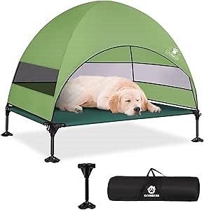 Elevated Dog Bed with Canopy, Raised Outdoor Dog Bed with Powerful Anti-Slip Feet, Portable Pet Bed Cot with Larger Shade, Raised Large Dogs Cooling Bed for Camping, Indoor & Outdoor