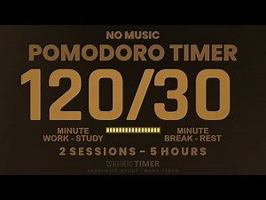 Pomodoro 120 / 30 Timer, No Music, 5 Hour Study (Silent, Dark Screen), 120 Min Study, 30 Min Break