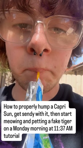 Liam Scott on Instagram: "Enjoy this weird compilation of videos I made for you this morning. I hope you guys enjoy. I don’t know what this trend is, but I hope you guys have a pretty 67 day. ALSO GIFTS ARE BOW ABLE TI BE SENT AND I DONT HAVE THE CAR RN SO HELP YA FRO OUT #tutorial #meow #funny #tiger #caprisun #sendy"