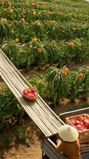 Amazing Dragon Fruit Harvest: Bamboo Slide System! #DragonFruit #FarmingLife