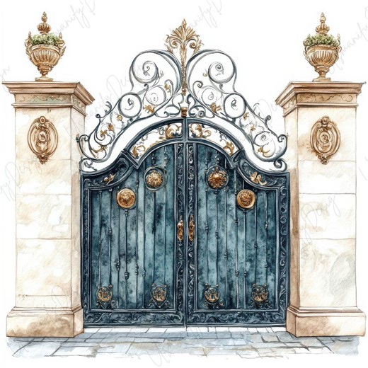 46 Watercolor Iron Gate Clipart, Ornate Gate JPG Art, Wrought Iron Illustration, Vintage Architecture Art, Estate Gate Design, Junk Journal - Etsy