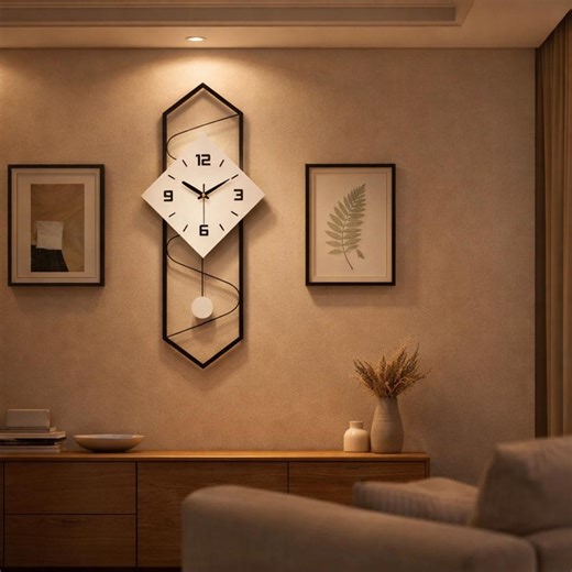 Large Modern Geometric Wall Clock With Pendulum Minimalist Black Metal Scandinavian - Etsy