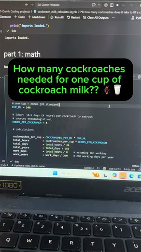 Answering my dumb cockroach milk questions with python! #python #datascience #milk #science #fyp