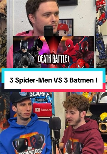 Who wins the 3 Spider-Men or 3 Batmen ? #theescapepodpodcast #fyp #viral #spiderman #batman