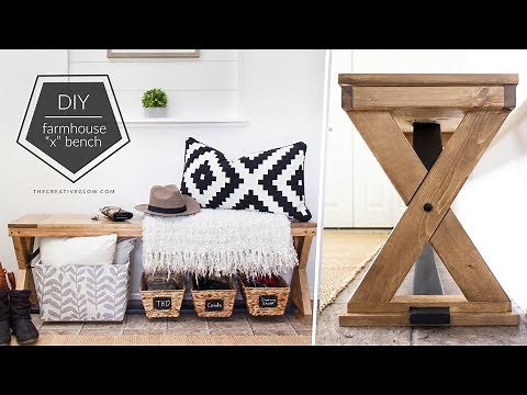 DIY Farmhouse "X" Wood Bench // Breadboard Style Top