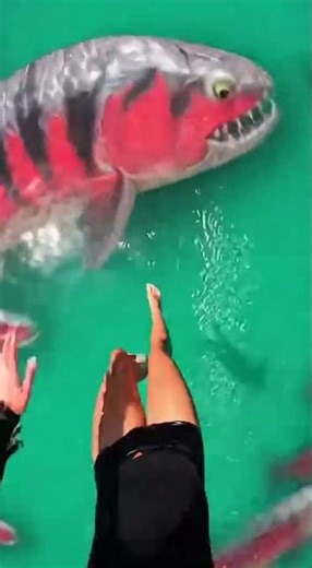 Waterslide into pool full of giant fish #funny #memes