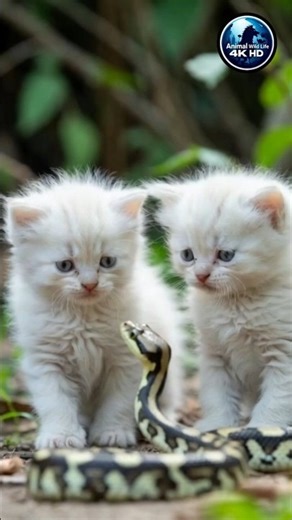 White Kittens vs Snake | Tiny Courage in a Dangerous Encounter 🐱🐍