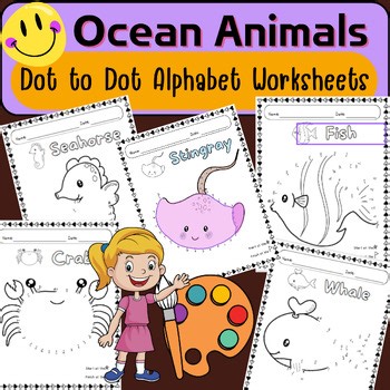 Ocean Animals ABC Dot-to-Dot | Alphabet Letter Tracing and Coloring Worksheets