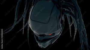 Cyborg Head VJ Loop - is a stunning sci-fi motion graphic animation featuring a close-up view of futuristic robot