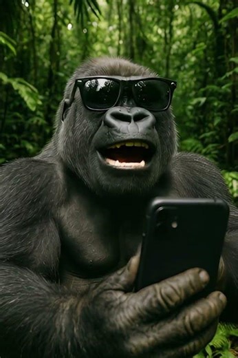 Cool Gorilla Using a Smartphone in the Jungle Funny Animal Video