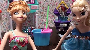 Elsa and Anna toddlers have a bath- magic ice & snow & water splash and relax at the spa