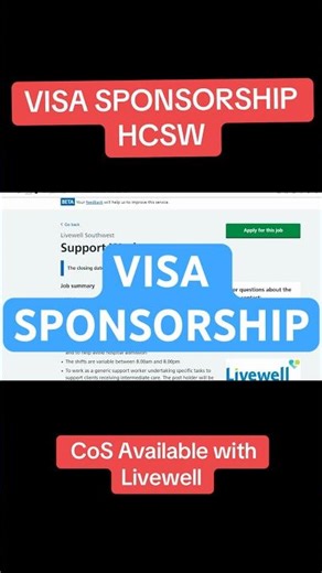 Support Worker role with CoS and Visa Sponsorship at livewell#visa#fyp #viral#love#healthcare#shorts