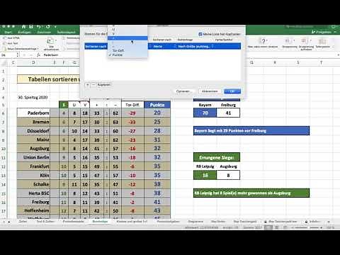 Exceleinführung 5 Tabellen sortieren und S-Verweis am Beispiel Bundesligatabelle