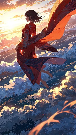 4K Anime Wallpaper of the Flying Girl in the Sky